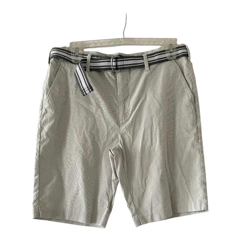 Express Slim Fit Pinstripe Shorts with Belt Hits at the Knee sz 36 Mens New